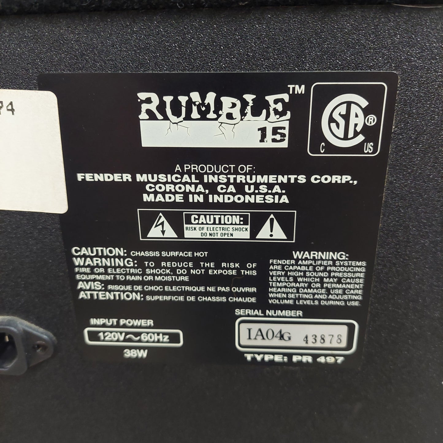 2000's Fender Rumble 15 Bass Amplifier (USED) SN# IA04G43878