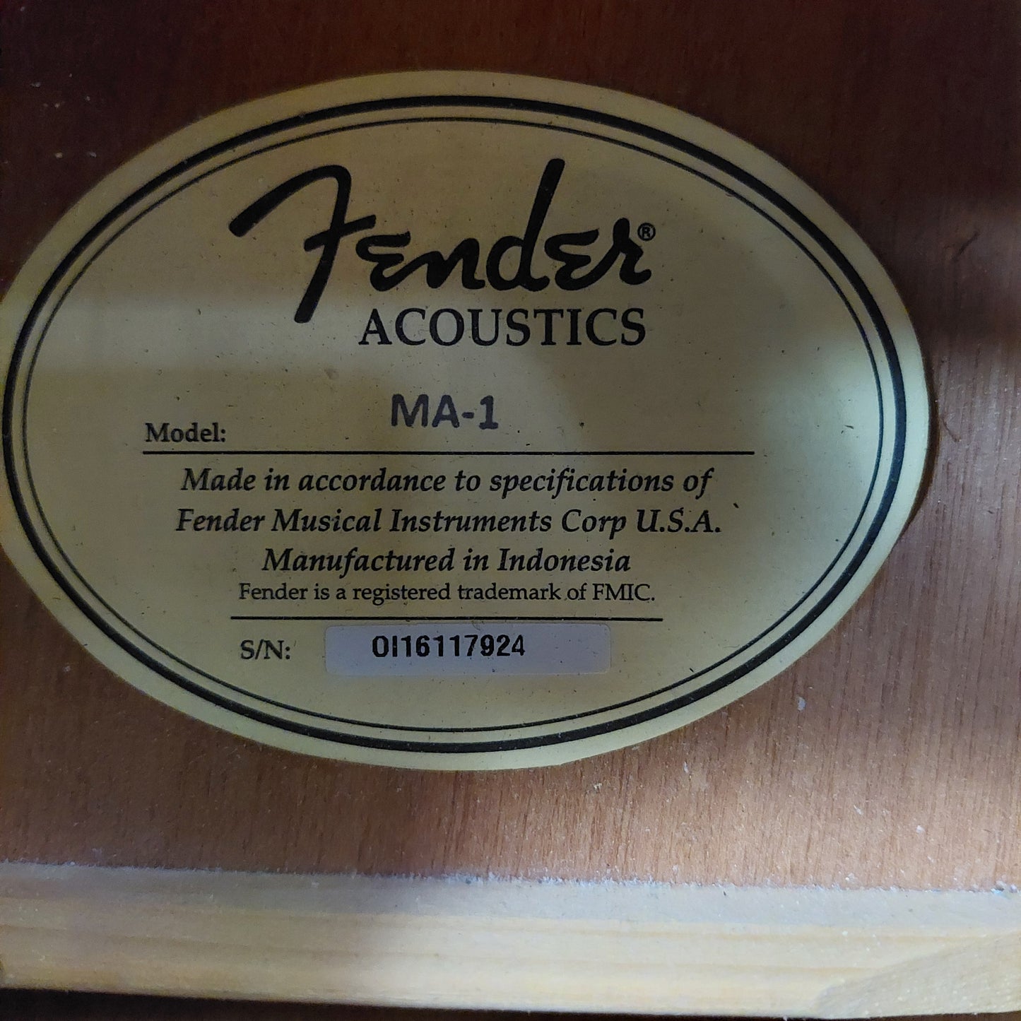 2016 Fender MA-1 3/4 Sized Acoustic Guitar - Natural SN# Ol16117924