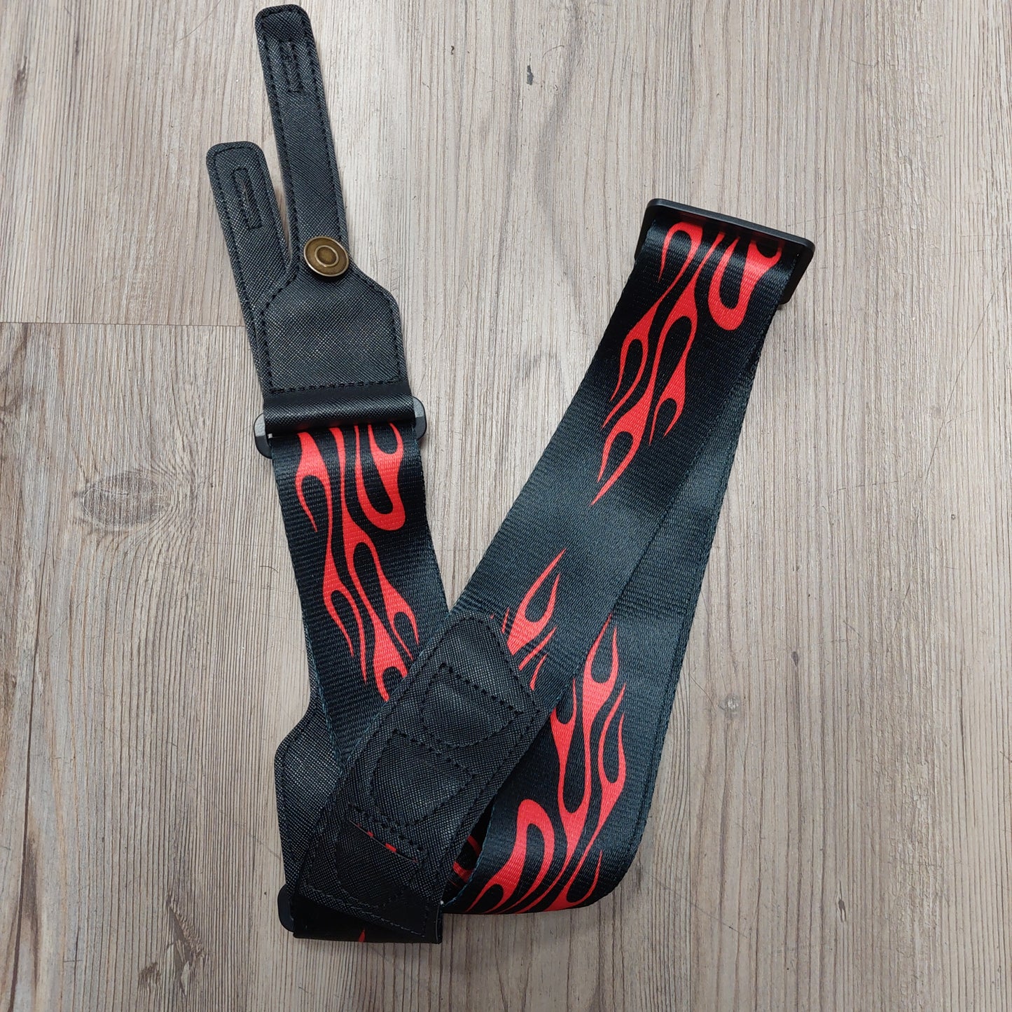 Ukulele Strap Red Flames - Black