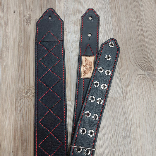 AL BANE LEATHER 3” BLACK AND RED GUITAR/BASS STRAP (USED)