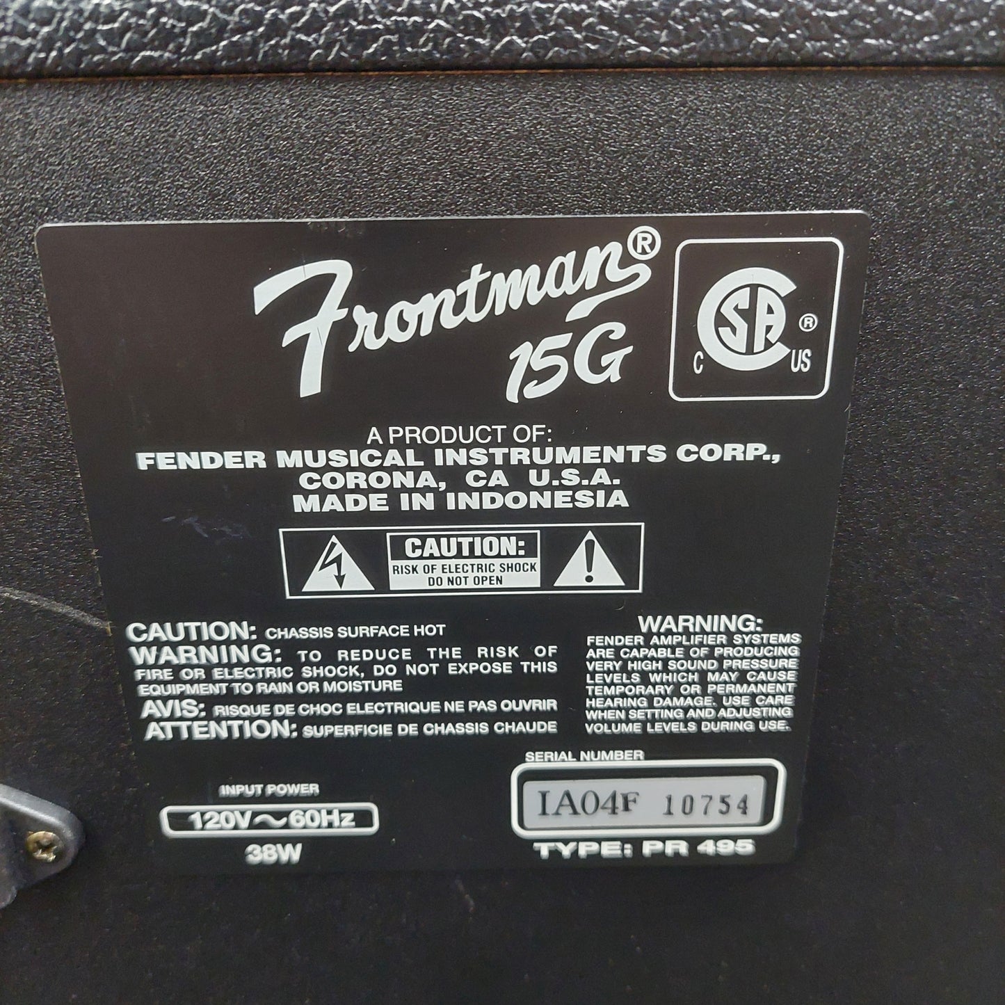Fender Frontman 15G Electric Guitar Amplifier (USED) SN# IA04F10754