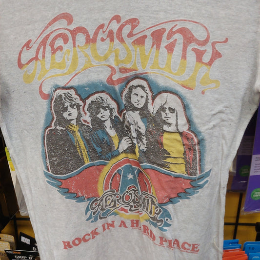 Aerosmith "Rock In A Hard Place" Women's Graphic Ringer Tee - Small - White (USED)