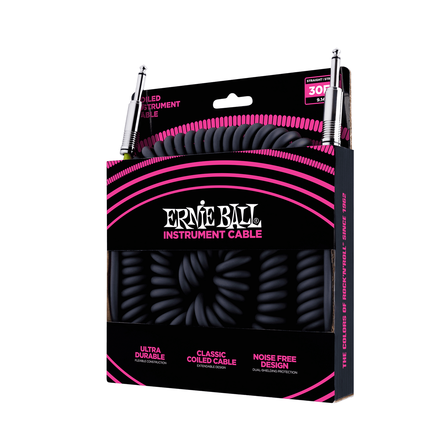 ERNIE BALL P06044 COILED INSTRUMENT CABLE STRAIGHT/STRAIGHT - 30FT - BLACK