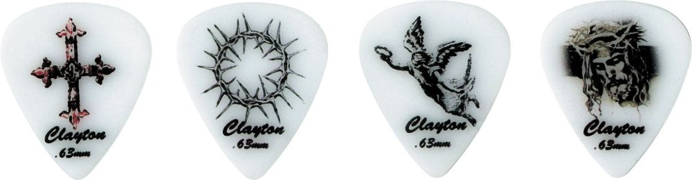 Clayton Acetal Plectrum Christian Motifs Standard 351 shape 0.63 mm 12-Pack - CS63/12