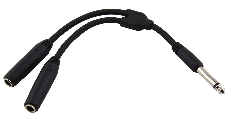 PIG HOG SOLUTIONS - 6" Y CABLE, MONO 1/4"(M)-DUAL MONO 1/4"(F) - PY-M214M