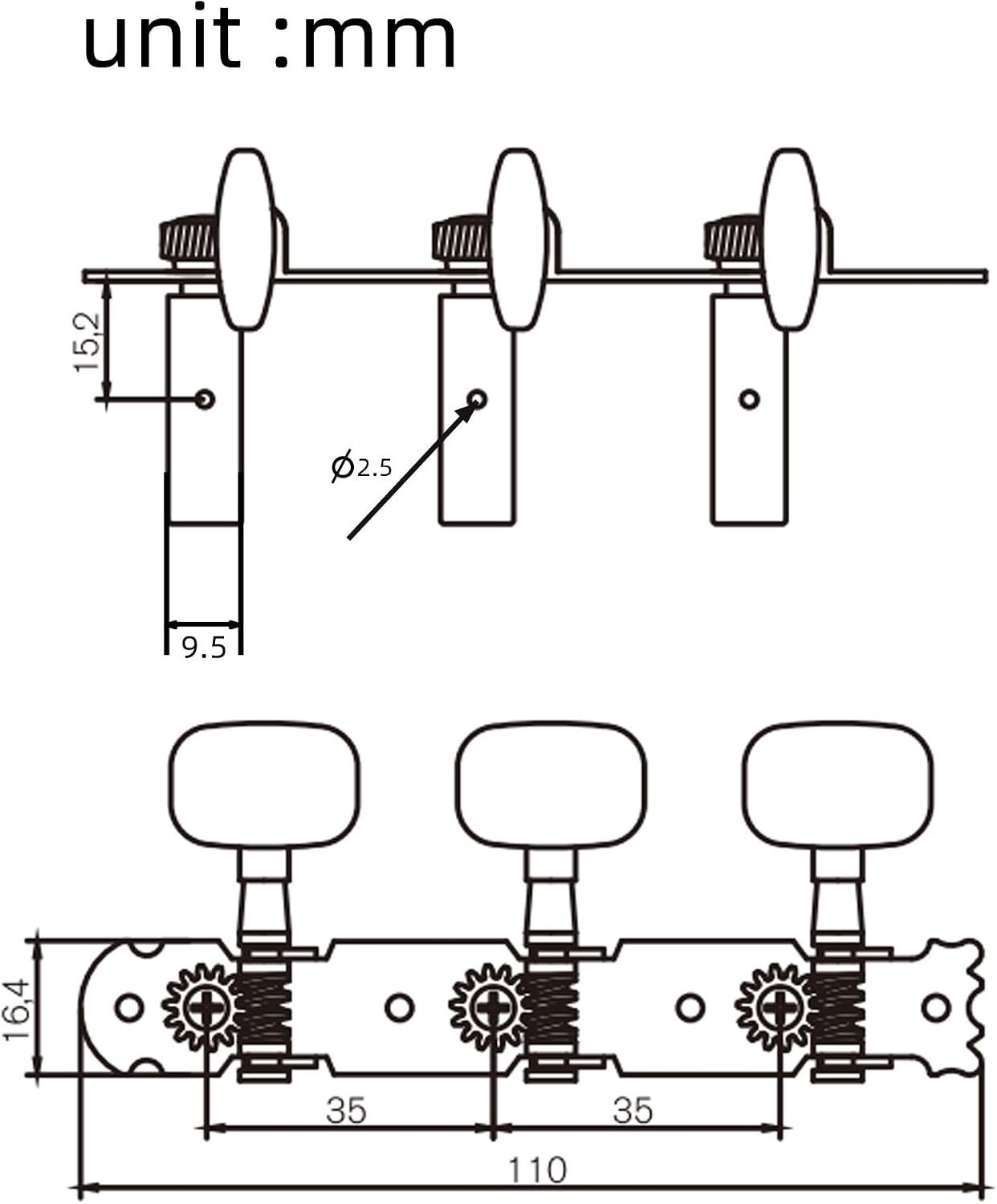 Classical Guitar Tuning Pegs Keys 3+3 Machine Heads Set - Nickel Plated w/ Plastic Button Knobs "White Button"