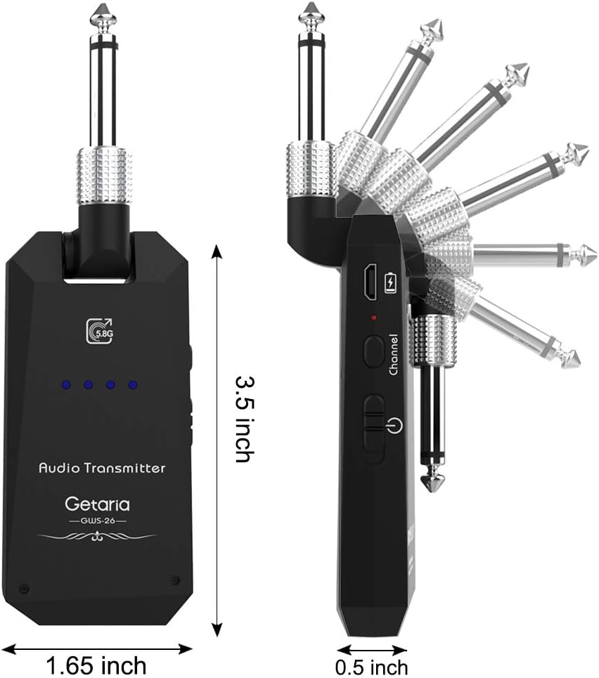 Getaria Wireless Guitar Transmitter Receiver Set 5.8GH Wireless Guitar System 4 Channels for Electric Guitar Bass - Silver/Black (USED)