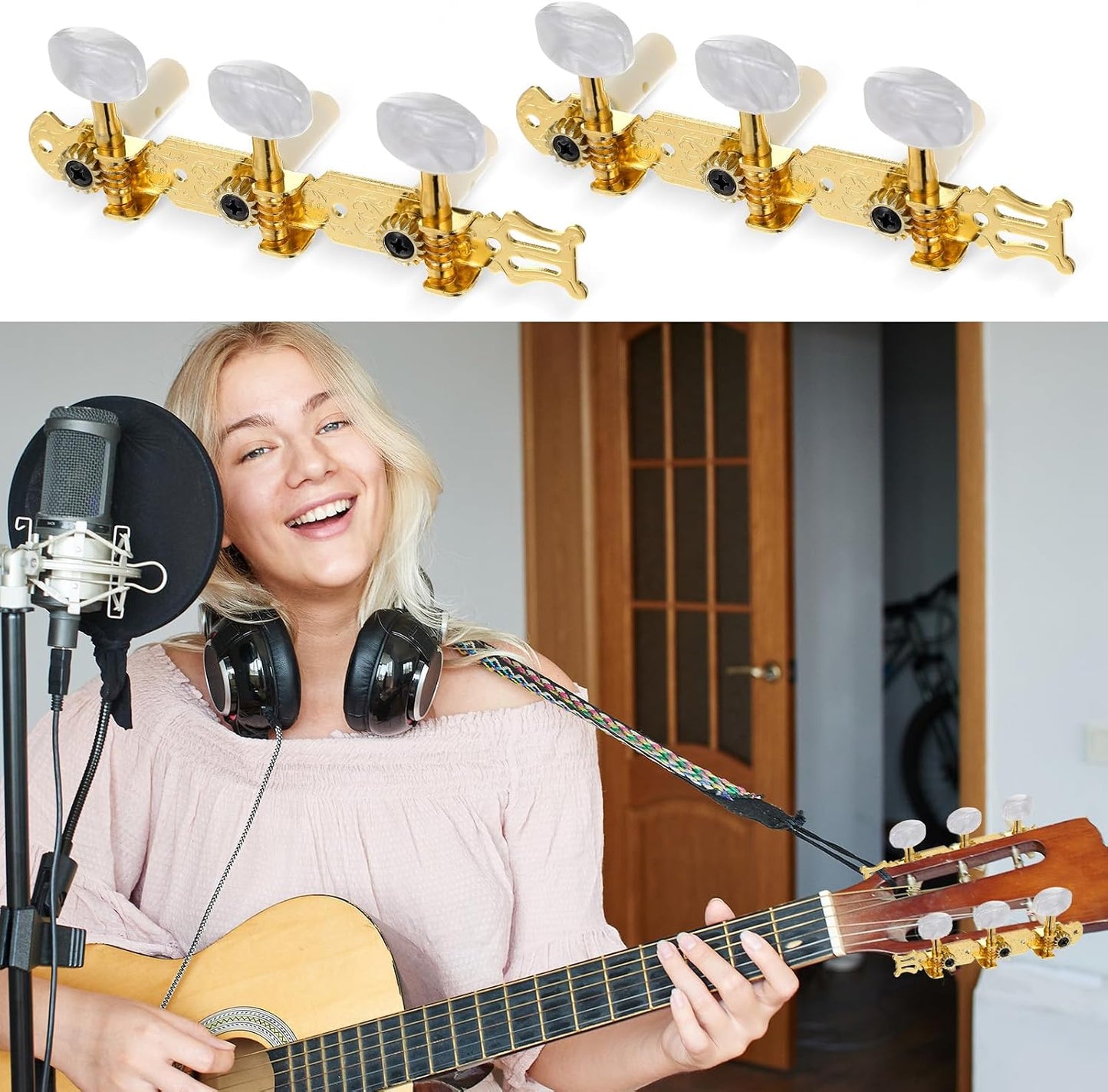 Classical Guitar Tuning Pegs, 3L3R Machine Heads Set - Gold