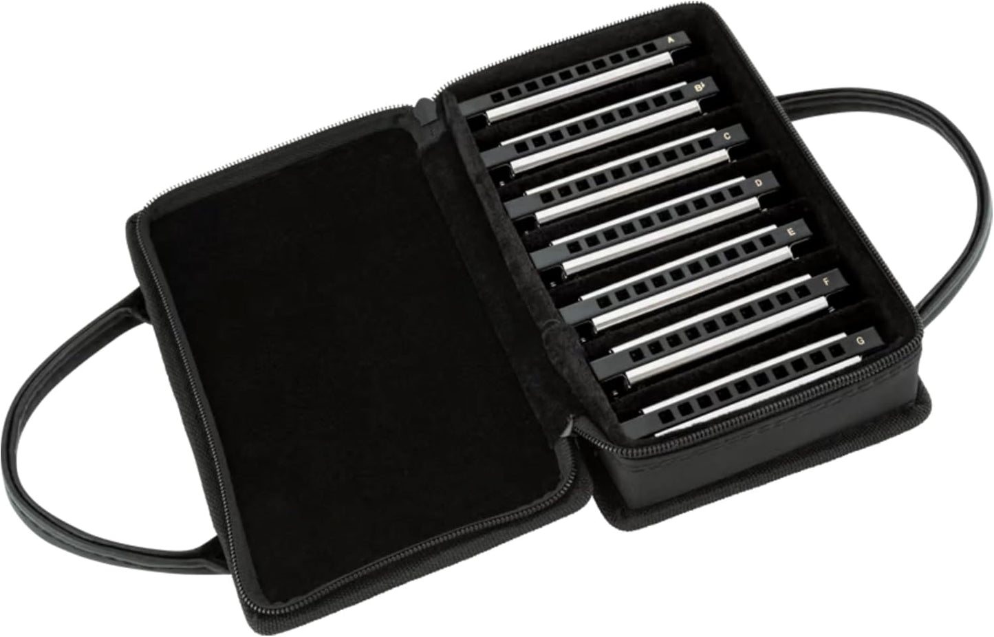 Fender Blues Deluxe Harmonica Set Of 7 - D, G, E, F, C, B Flat & A Keys w/ Soft Case