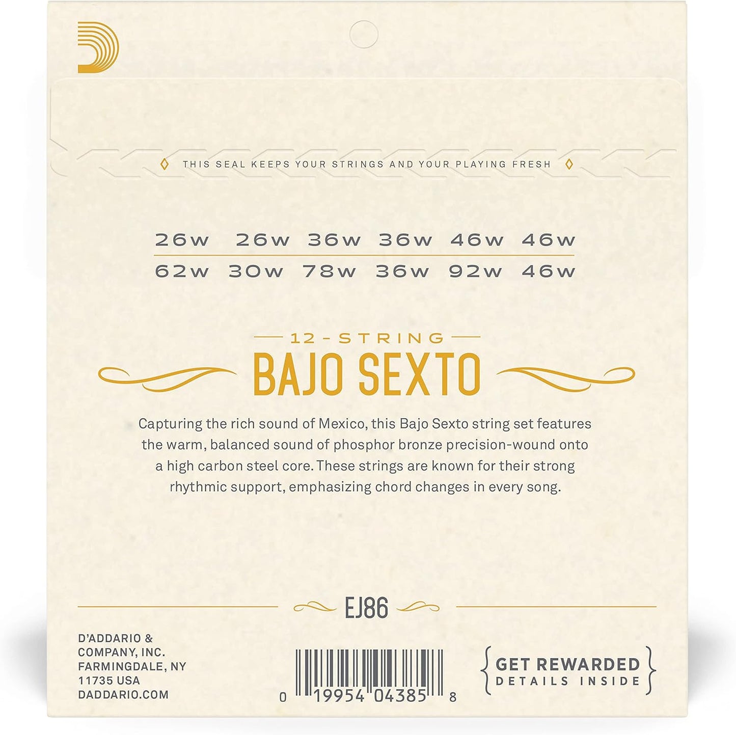 D'Addario EJ86 12-Staing Bajo Sexto Strings Phosphor Bronze (26-46)