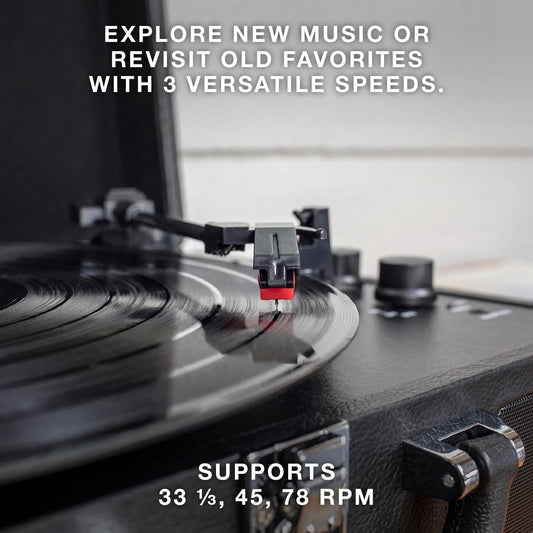 VICTROLA JOURNEY Bluetooth Portable Suitcase Record Player w/ Built-In Speakers, 3 Speed Vinyl Record Player, RCA Out, Headphone Jack - Light Gray