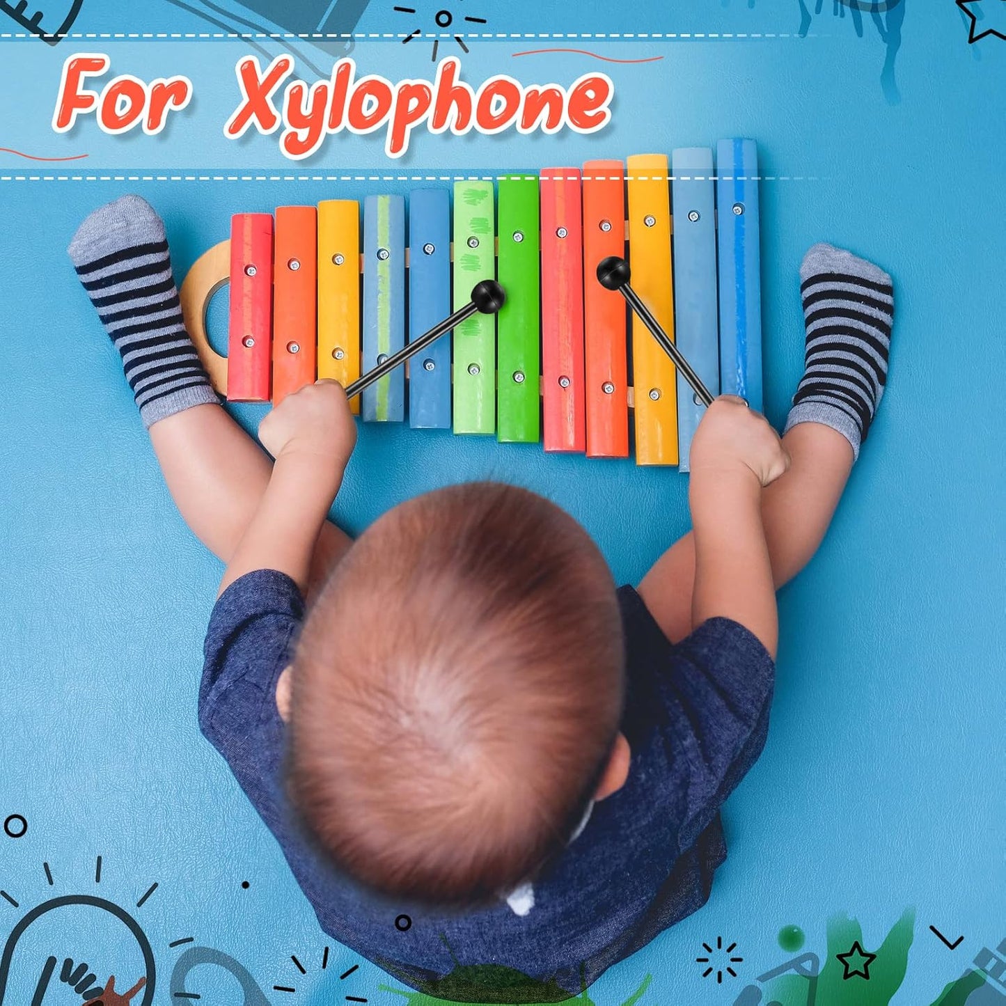 Glockenspiel/Xylophone 8.5 Inch Rubber Drum Mallets - Black
