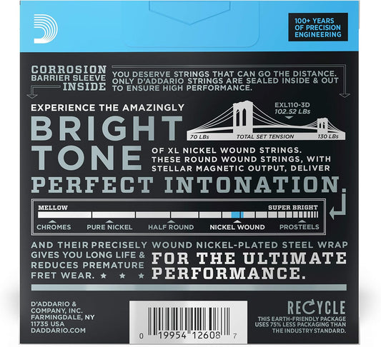D'Addario EXL110-3D (10-46) Regular Light, XL Nickel Electric Guitar Strings 3-Pack