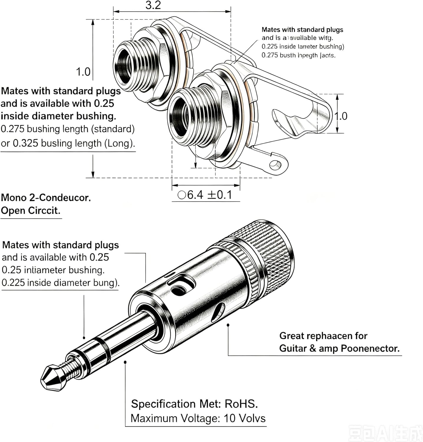 1/4" Mono Guitar Output Jack