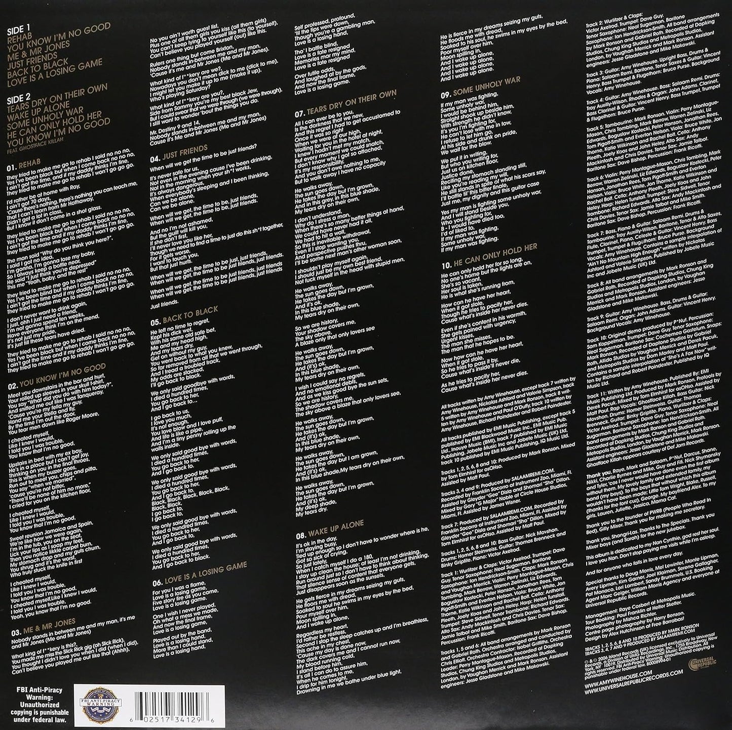 Amy Winehouse - Back to Black LP (NEW)