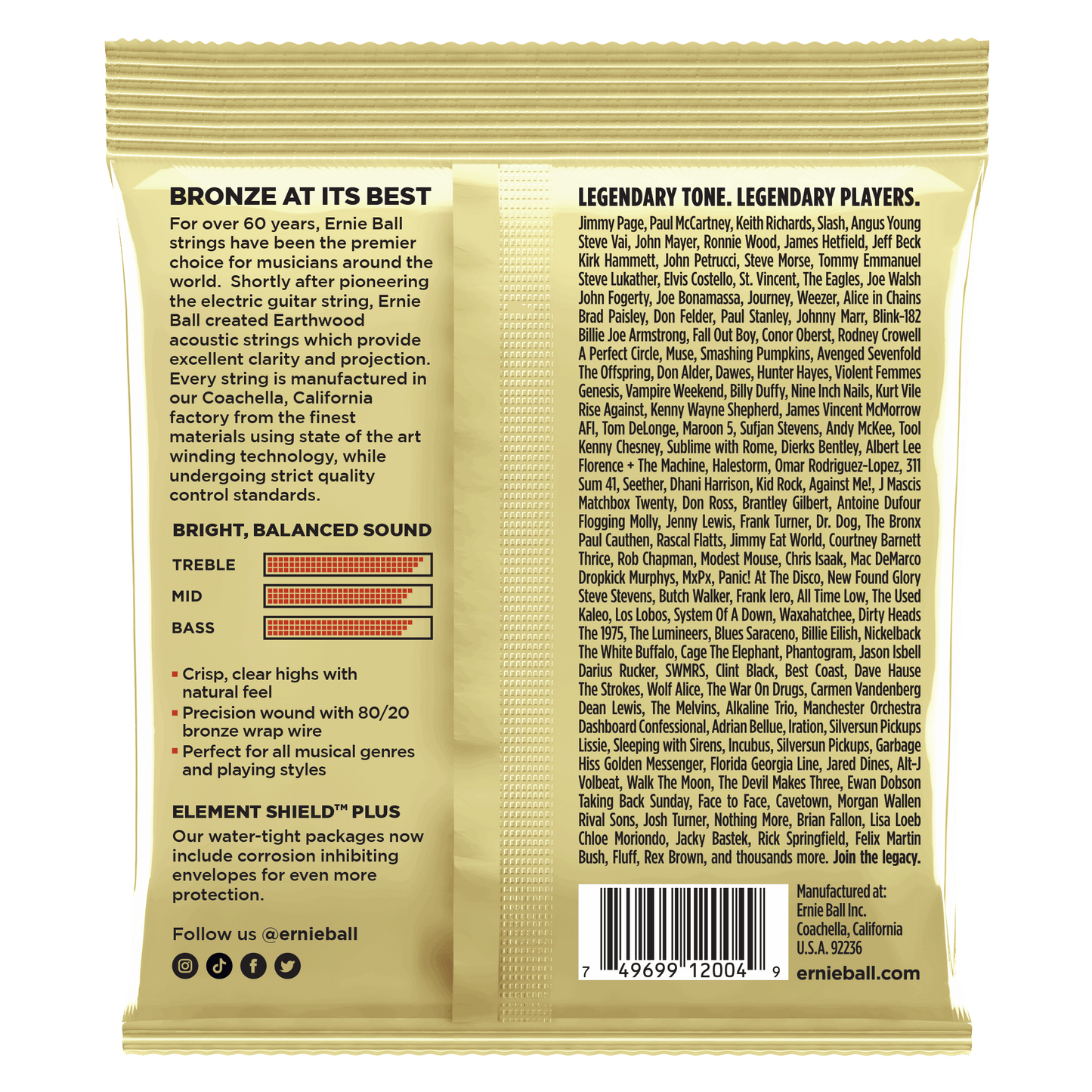 ERNIE BALL P02004 LIGHT EARTHWOOD 80/20 BRONZE ACOUSTIC GUITAR STRINGS (11-52) GAUGE