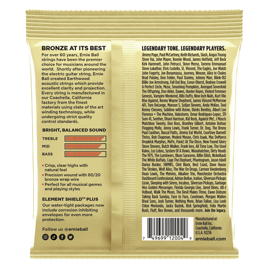 ERNIE BALL P02002 MEDIUM EARTHWOOD 80/20 BRONZE ACOUSTIC GUITAR STRINGS (13-56) GAUGE