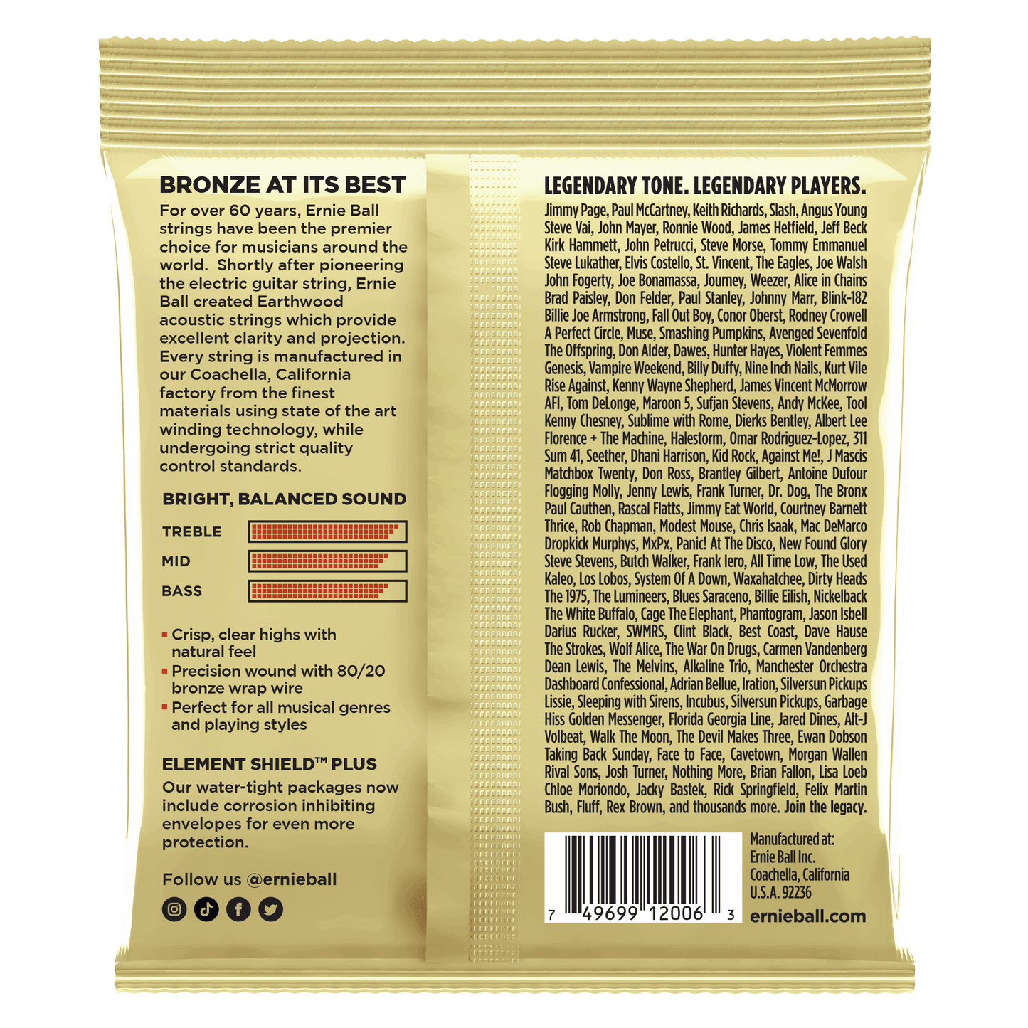 ERNIE BALL P02006 EXTRA LIGHT EARTHWOOD 80/20 BRONZE ACOUSTIC GUITAR STRINGS (10-50) GAUGE