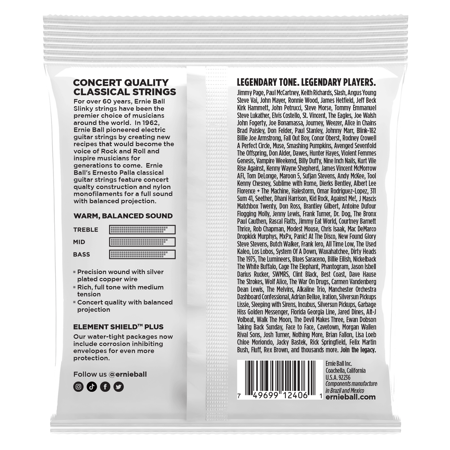 Ernie Ball P02406 Ernesto Palla Nylon Classical Guitar Strings - Black & Silver