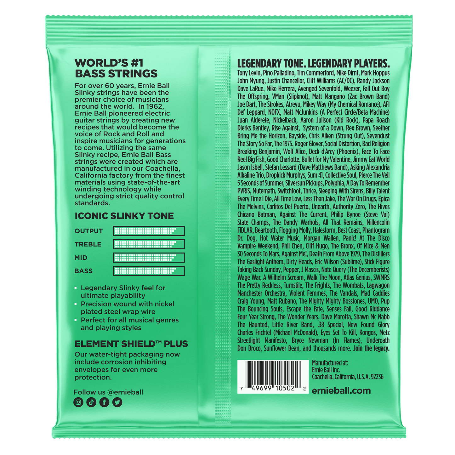 Ernie Ball P02841 Hyper Slinky Nickel Wound Electric Bass Strings 40-100 Gauge