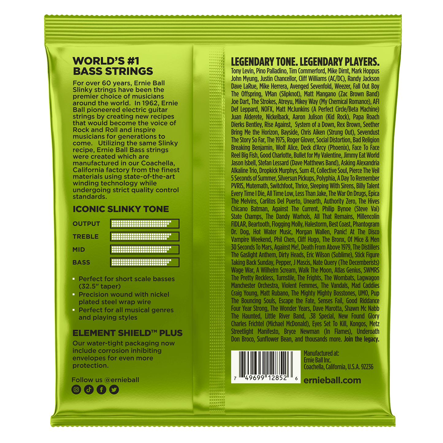 ERNIE BALL P02852 REGULAR SLINKY NICKEL WOUND SHORT SCALE ELECTRIC BASS STRINGS (45-105) GAUGE