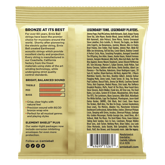Ernie Ball P03002 Medium Earthwood 80/20 Bronze Acoustic Guitar Strings (13-56) Gauge - 3 Pack