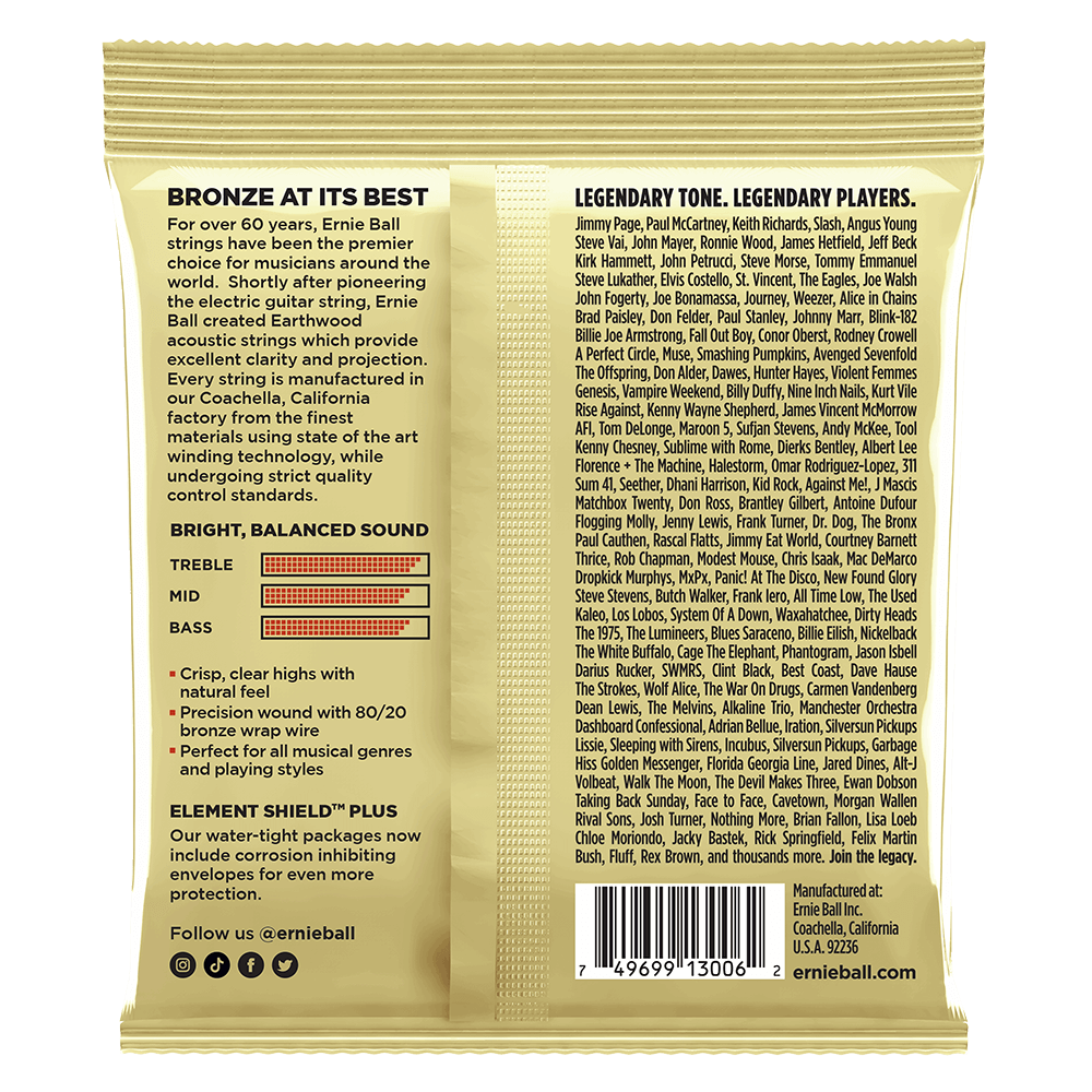 Ernie Ball P03006 Extra Light Earthwood 80/20 Bronze Acoustic Guitar Strings (10-50) Gauge - 3 Pack
