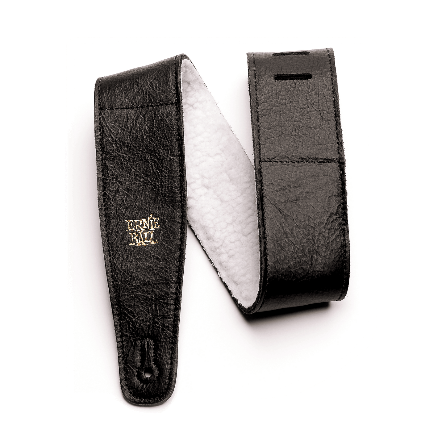 ERNIE BALL P04137 2.5IN ITALIAN LEATHER W/FUR PADDING GUITAR STRAP/BASS STRAP - BLACK
