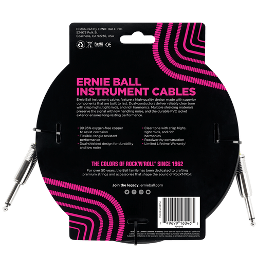 Ernie Ball P06046 Classic Instrument Cable Straight/Straight 20ft - Black