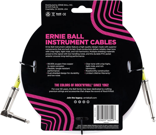 ERNIE BALL P06049 CLASSIC INSTRUMENT CABLE STRAIGHT/ANGLE 10FT - WHITE