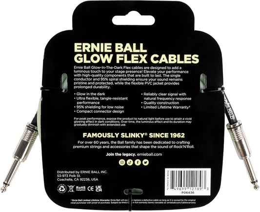 ERNIE BALL P06436 FLEX INSTRUMENT CABLE STRAIGHT/STRAIGHT 10FT - GLOW IN DARK