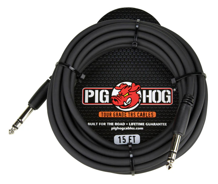 Pig Hog 15ft 1/4" TRS - 1/4" TRS Cable