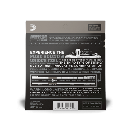 D'Addario ENR71 (45-100) Regular Light, Long Scale, XL Half Rounds Bass Strings