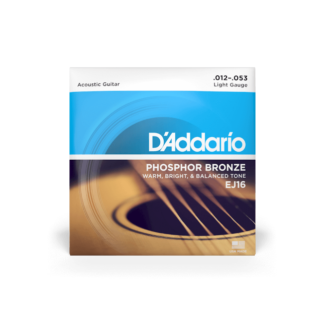 D'Addario EJ16 Phosphor Bronze Acoustic Guitar Strings (12-53) Light