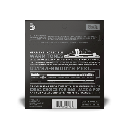 D'Addario ECB81 (45-100) Regular Light, Long Scale, XL Chromes Bass Strings