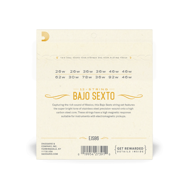D'Addario EJS86 Bajo Sexto Stainless Steel Strings
