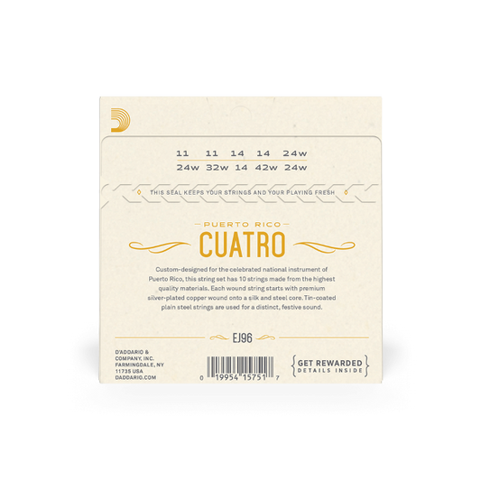 D'Addario EJ96 Cuatro-Puerto Rico, 10-String, Silver Plated Copper