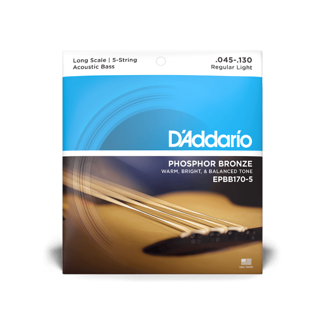 D'Addario EPBB170-5 Regular Light 5-String, Long Scale, Phosphor Bronze Acoustic Bass Strings (45-130)
