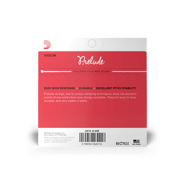 D'Addario J810 4/4M Prelude Violin String Set, 4/4 Scale, Medium Tension