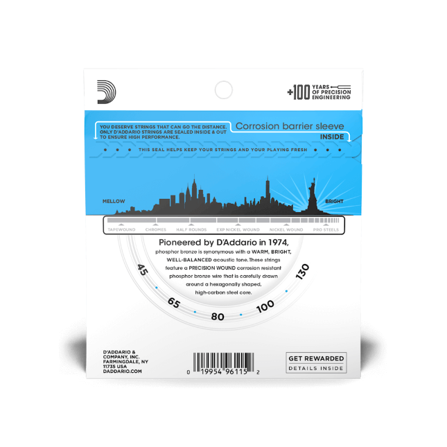 D'Addario EPBB170-5 Regular Light 5-String, Long Scale, Phosphor Bronze Acoustic Bass Strings (45-130)