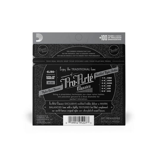 D'Addario Normal Tension, Pro-Arté Rectified Nylon Classical Guitar Strings - EJ30