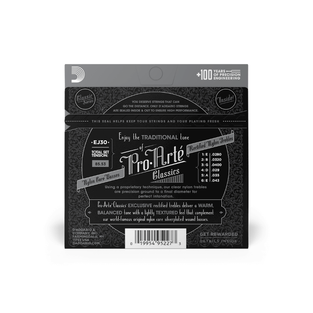 D'Addario Normal Tension, Pro-Arté Rectified Nylon Classical Guitar Strings - EJ30