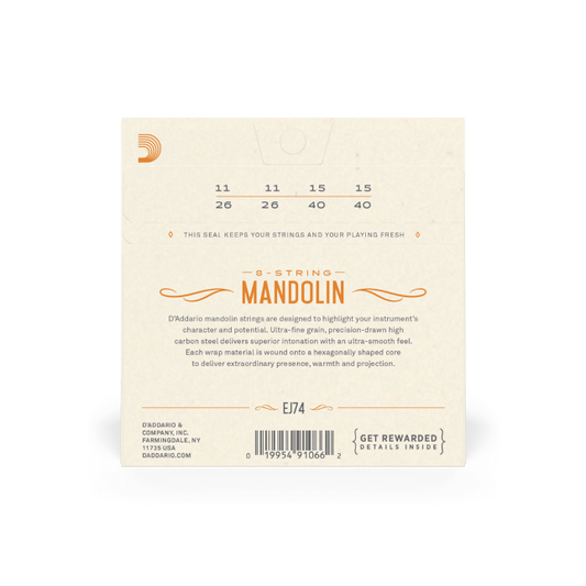 D'Addario EJ74 Mandolin Strings 11-40 Medium, Phosphor Bronze