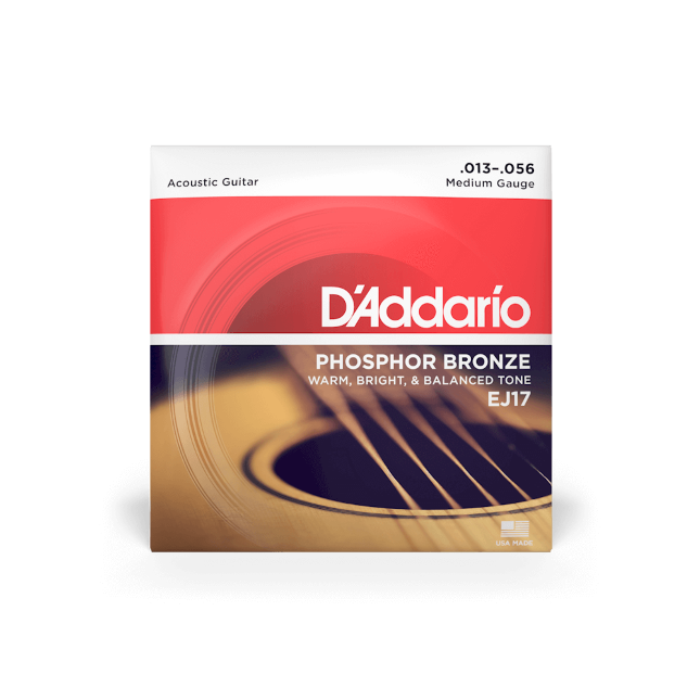D'Addario 13-56 Medium, Phosphor Bronze Acoustic Guitar Strings - EJ17