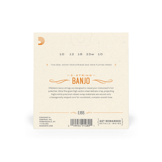 D'Addario EJ55 5-String Banjo Strings, Phosphor Bronze, Medium, (10-23)