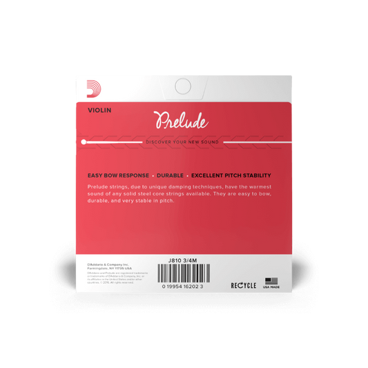 D'Addario J810 3/4M Prelude Violin String Set, 3/4 Scale, Medium Tension