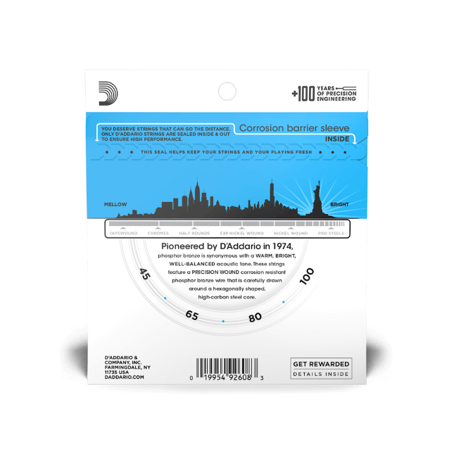 D'Addario EPBB170 Regular Light, Long Scale, Phosphor Bronze Acoustic Bass Strings (45-100)