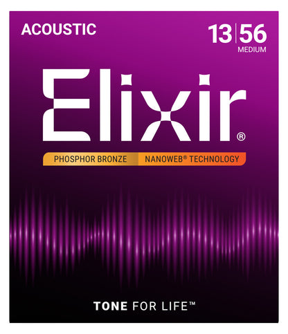 Elixir 16102 Phosphor Bronze Acoustic Guitar Strings with NANOWEB Technology (13-56)