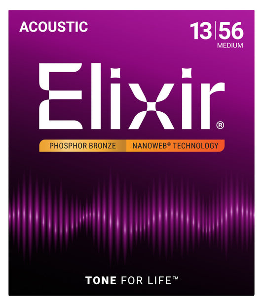 Elixir 16102 Phosphor Bronze Acoustic Guitar Strings with NANOWEB Technology (13-56)