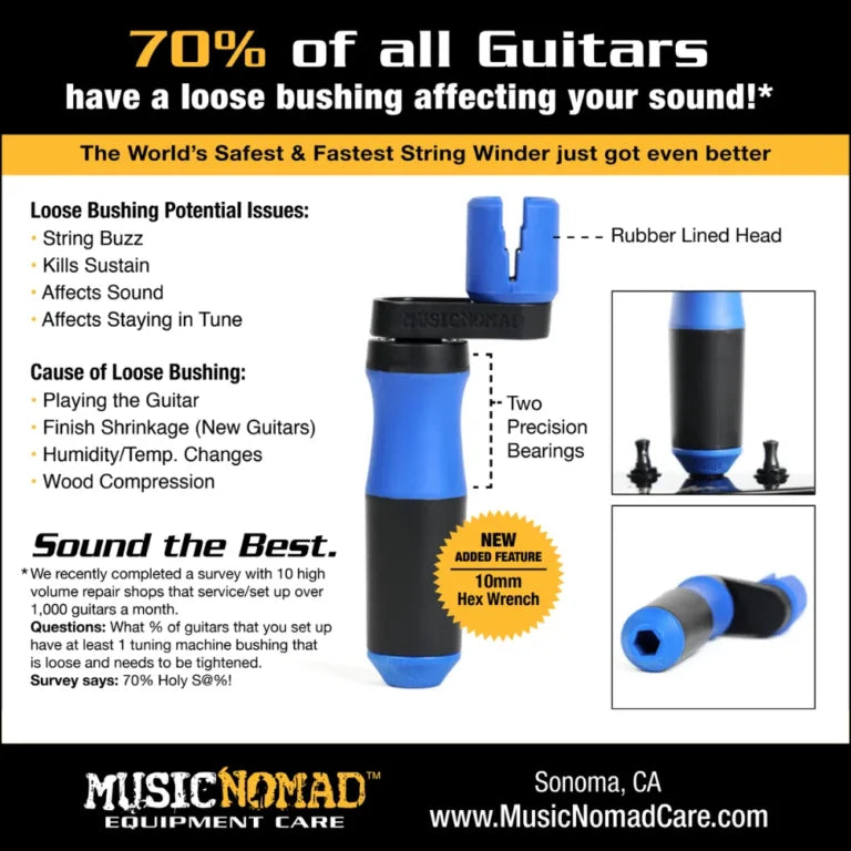 Music Nomad GRIP Winder – Rubber Lined, Dual Bearing Peg Winder - MN221